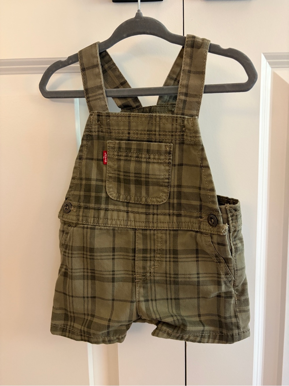 Levi's Olive Plaid Baby Overalls